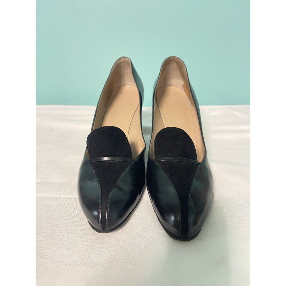60s Vintage Stiletto Pumps Heels Size‎ 7.5 Narrow Black Leather And Suede S-254